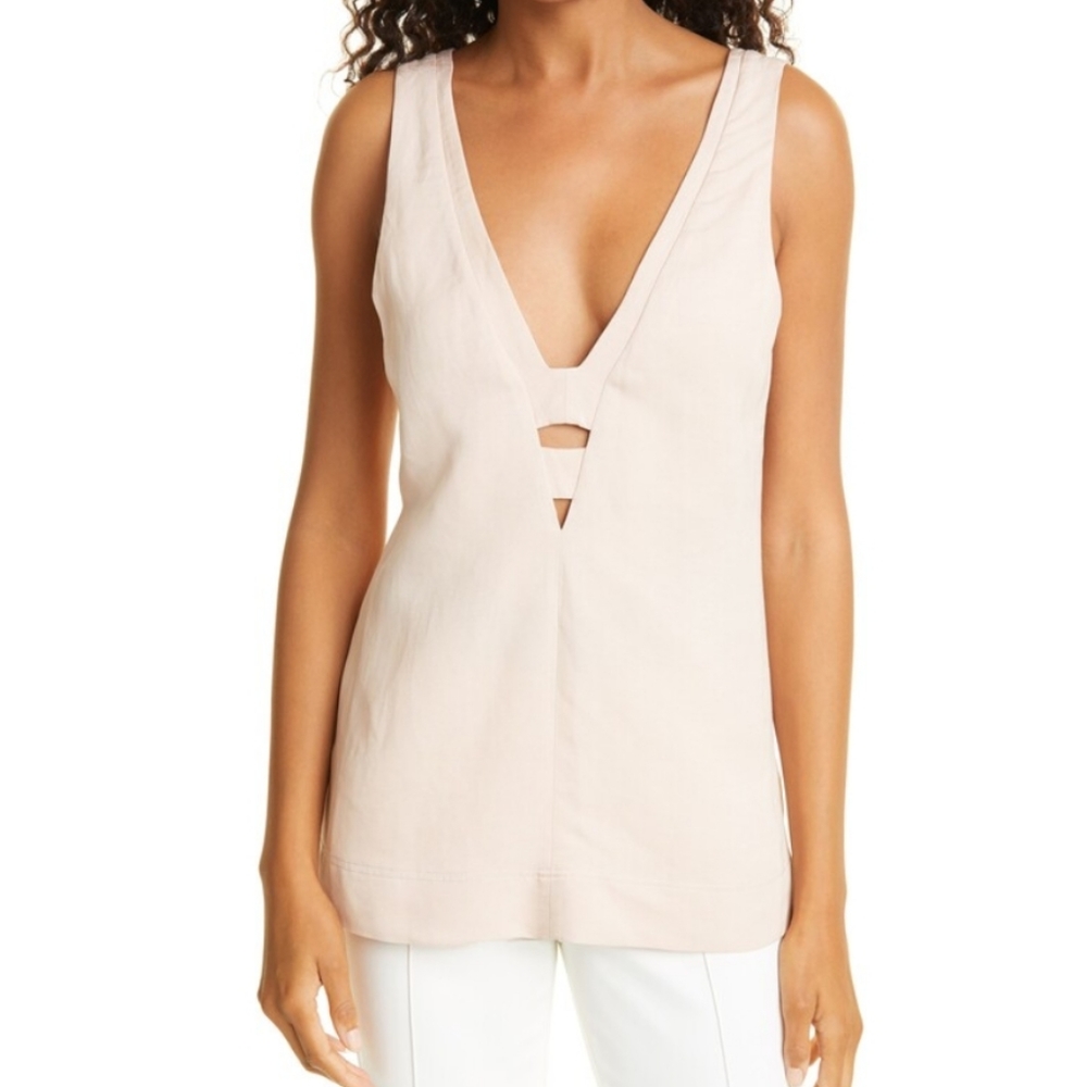 Reiss Blush Pink Deep V Strap Front Sleeveless Top